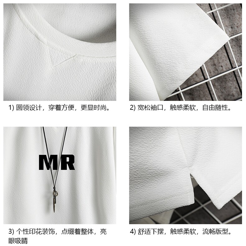Q11253-P30春夏季七分袖t恤男大码五分袖男短袖中袖网格,男装T恤,电商A040A