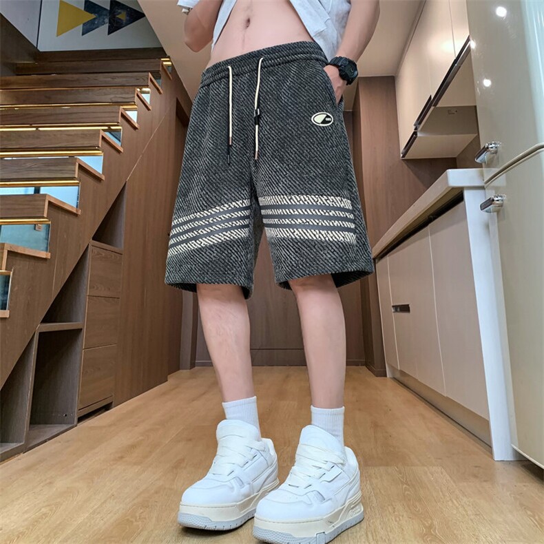 夏季休闲短裤男潮流时尚斜条纹五分裤户外宽松沙滩裤-L37-P28,男装牛仔裤,星座310B-3