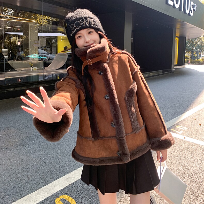 新款现货主推皮毛一体外套9906-P185-K268,女装短外套,2C129