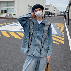 美式水洗复古设计感牛仔外套男春秋季高街痞帅高级感夹克外套，男装夹克，星座716-3
