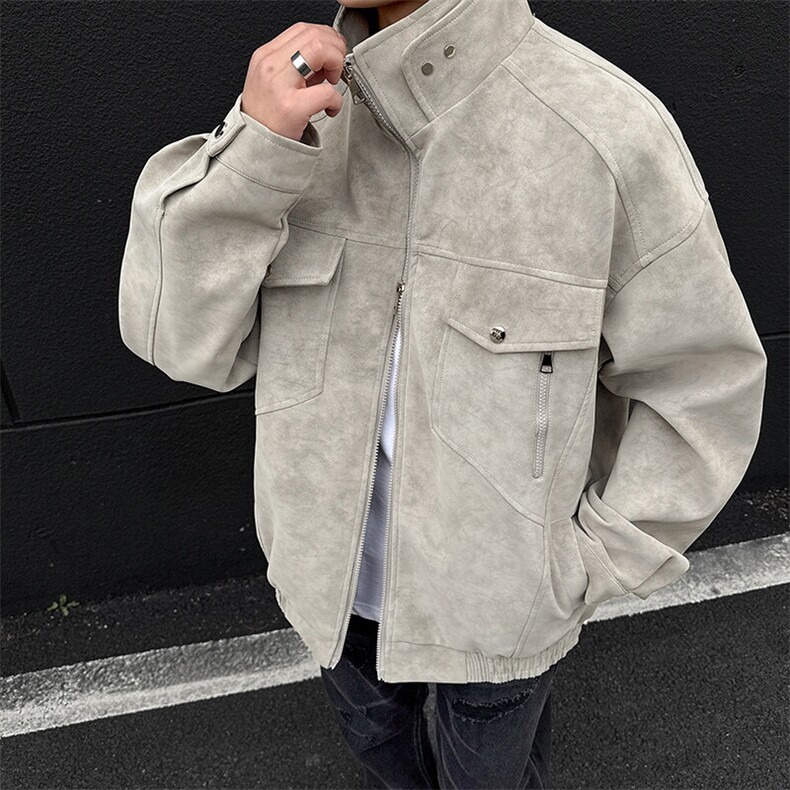 现货灰色男士皮夹克机车情侣皮衣外套JK306P80，男装夹克，星座1904A-1