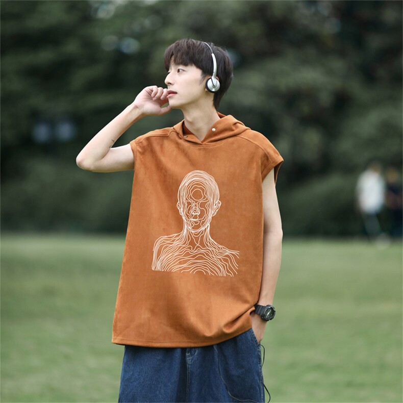 麂皮绒连帽背心坎肩男T恤美式港风JLB430-P30控48,男装T恤,电商B370
