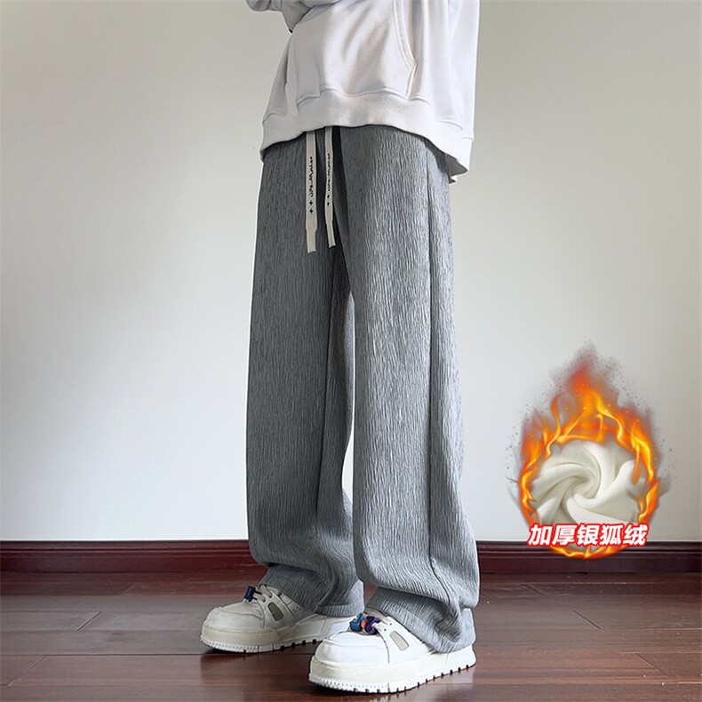 特批P42无差价冬新肌理感银狐绒加厚潮牌时尚拖地裤男K1346J加绒,男装休闲裤,电商A001