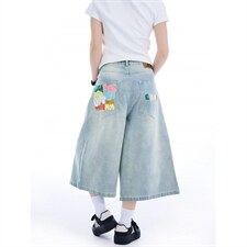 美式复古字母印花牛仔七分裤男女夏季高街宽松显瘦阔腿短裤潮，男装牛仔裤，星座410-6（原星座1304-1）