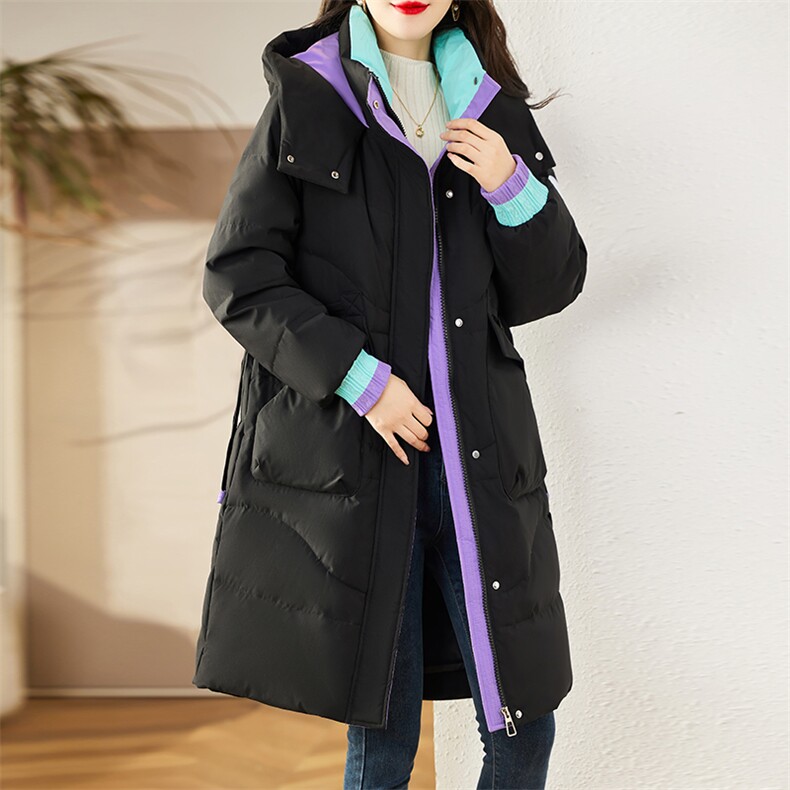 现货90白鸭绒羽绒服女连帽新款长款面包服时尚宽松休闲保,女装羽绒服,贵人树