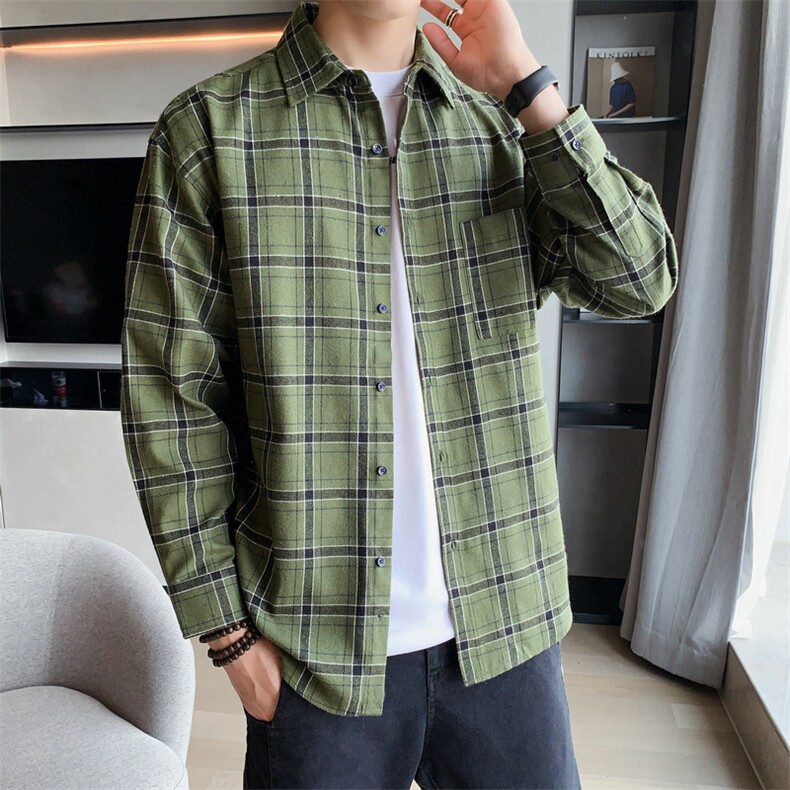 2021春秋格子衬衫男士长袖韩版潮流外套休闲衬衣DF02T,男装衬衫,电商A102