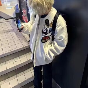 美式高街徽章字母刺绣棒球服冬季夹棉棉衣男女夹克外套图片