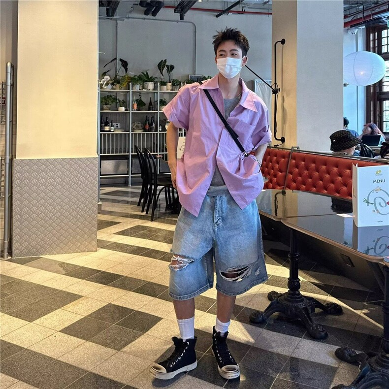 韩东大门短袖衬衫男女2025夏季新款韩版日系休闲百搭衬衣口袋图片