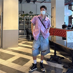 韩东大门短袖衬衫男女2025夏季新款韩版日系休闲百搭衬衣口袋图片