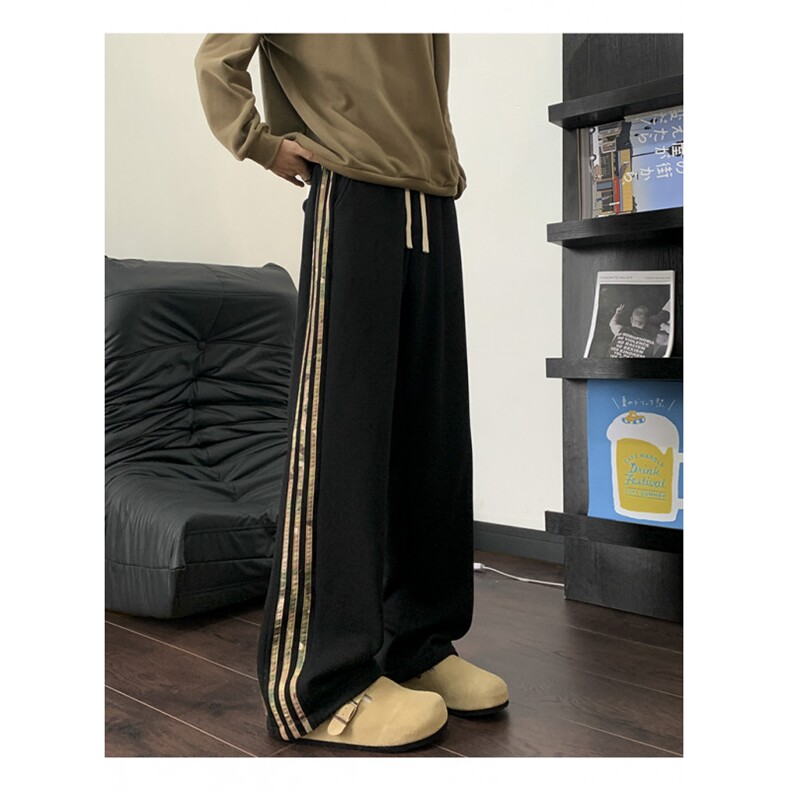 1506/QSK390/P41侧边条纹卫裤男九分运动长裤直筒弯刀休闲裤图片