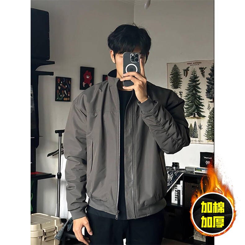 现货秋冬季美拉德立领飞行立领夹克boxy廓形棉衣高街加厚加棉外套，男装夹克，电商A486-1