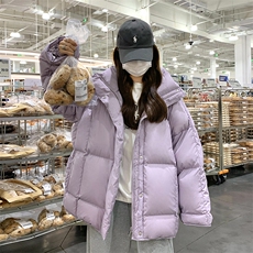 紫色立领短款羽绒服女2025冬新款小个子加厚保暖白鸭绒面包服外套，女装羽绒服，2C372