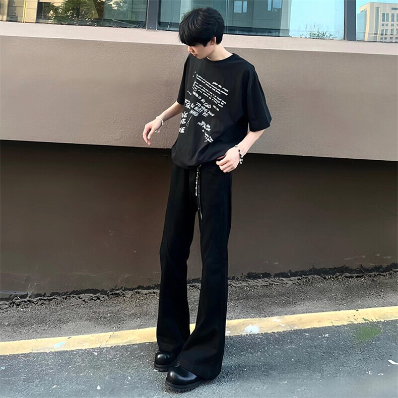 抖音得物品质cleanfit弹力黑色微喇牛仔裤KZ06,男装牛仔裤,星座310A-4