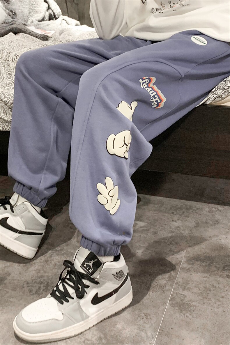 港风2024秋冬新款个性撞色印花束脚运动休闲潮牌裤子2121-45控69,男装休闲裤,星座914-3