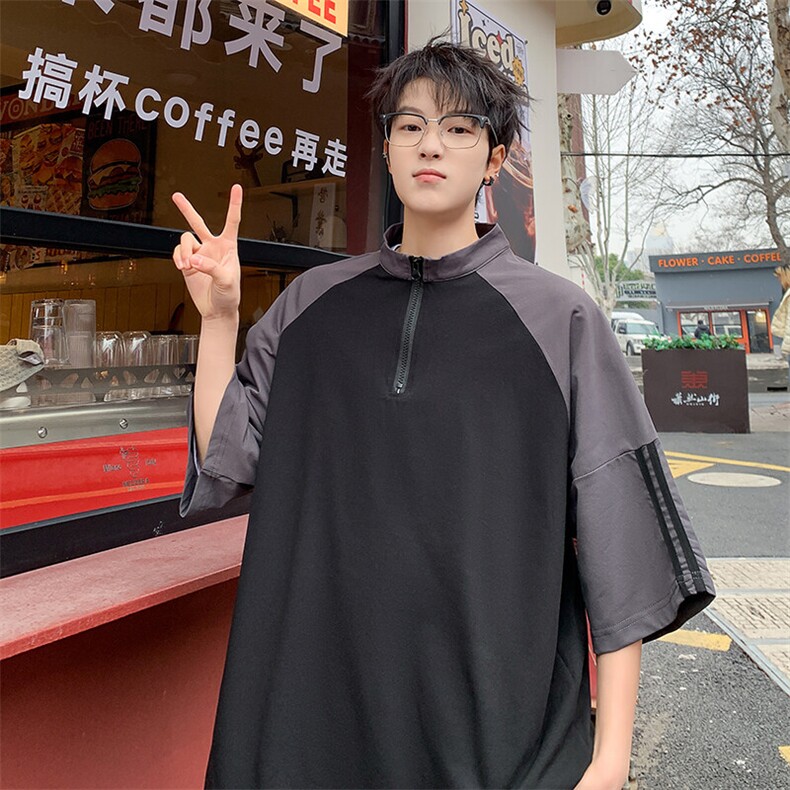 短袖男夏季新款港风宽松拼接体恤上衣T8218-32,男装T恤,星座214-3