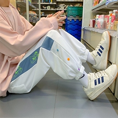 2025春装新款港风束脚小熊印花抽绳宽松休闲运动裤DM120-P50，女装休闲裤，电商D321-1