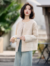 刺绣棉麻短外套女2025春秋季新款宽松休闲新中式时尚风衣重工，女装短外套，梦懿尔