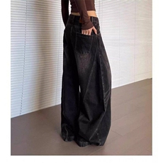 美式复古水洗cleanfit弯刀牛仔裤男女百搭宽松阔腿裤子LG1399-p58，男装牛仔裤，星座1008
