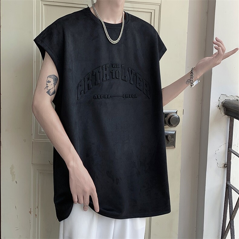 麂皮绒背心高街凹凸字夏季潮牌无袖背心XB11116-P40,男装背心/马甲,电商A042