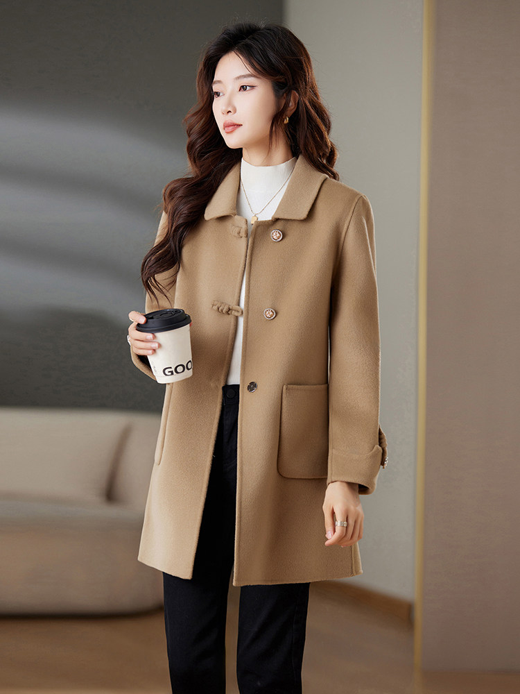 2024秋冬新款简约时尚气质显瘦纯羊毛中长款双面羊毛大衣，女装双面呢大衣，媚琳依坊