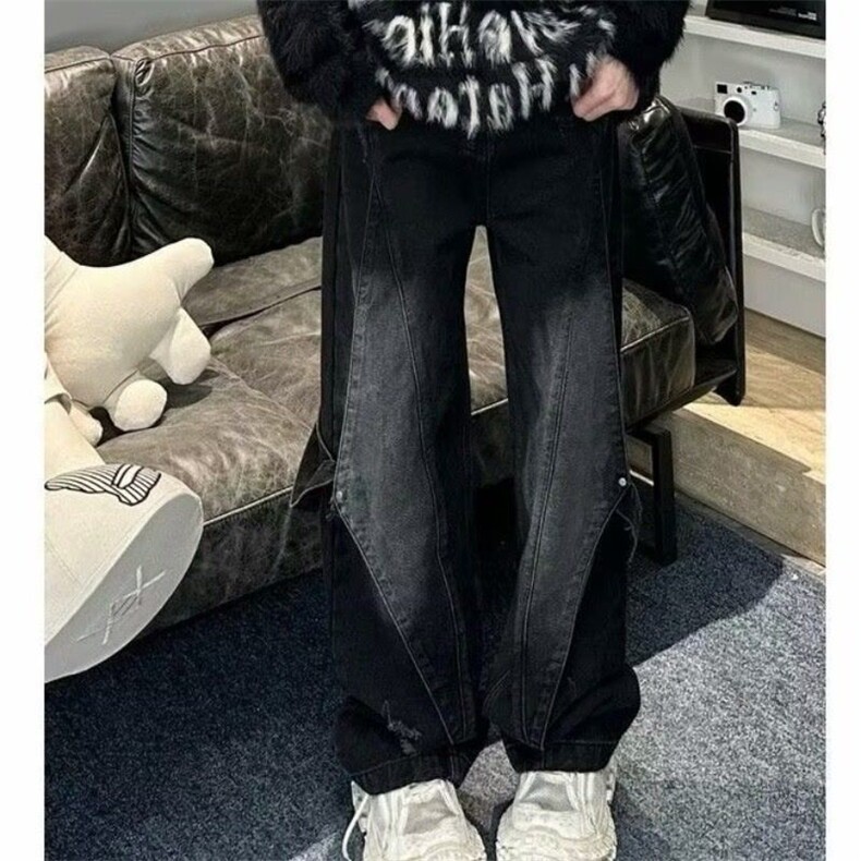 AK1730-P52美式高街复古重工拼接设计做旧水洗牛仔裤,男装牛仔裤,星座617A-2