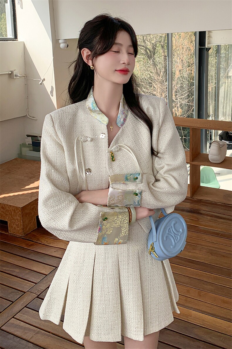 小香我风外套迷你裙两件套,女装套装/套裙,红龙果