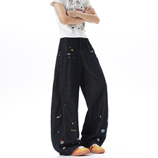 (现货)611-3BK6094特价P54宽松卡通刺绣复古水洗牛仔裤，男装牛仔裤，星座1218（原611-3）