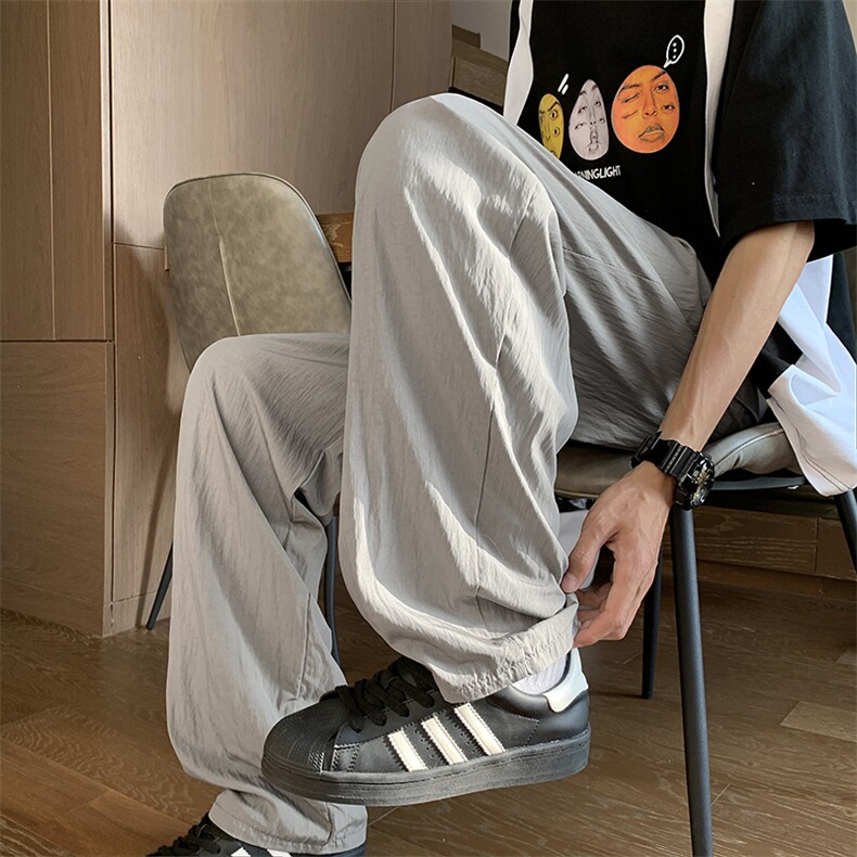 冰丝裤子男夏季薄款垂感休闲宽松阔腿慵懒速干直筒长裤A8988-p35,男装休闲裤,星座1008