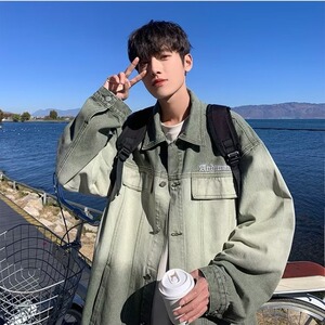 JK8898-P57美式渐变牛仔外套男春秋季高街潮牌复古宽松潮流