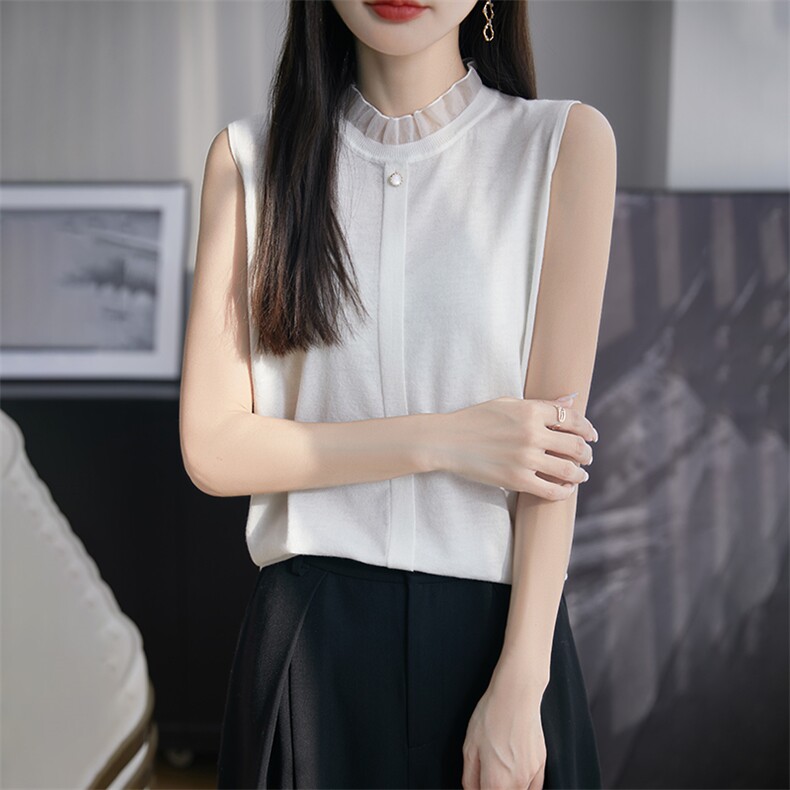 羊毛针织蕾丝花边无袖背心女24新款叠穿洋气舒适减龄保暖内搭毛衣，女装背心吊带，朝思羊绒