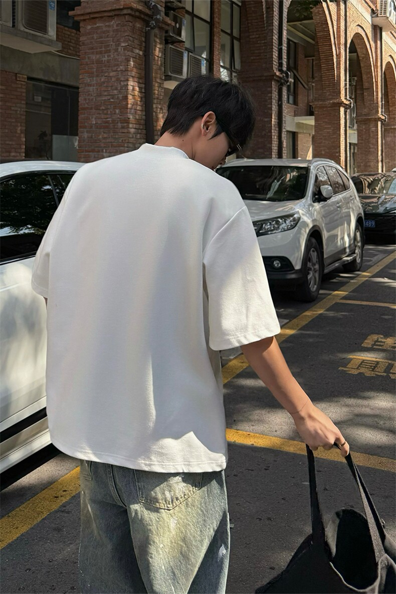 夏季中式立领拼接设计小众T恤短袖打底男风宽松上衣短袖T恤P38,男装T恤,电商B319