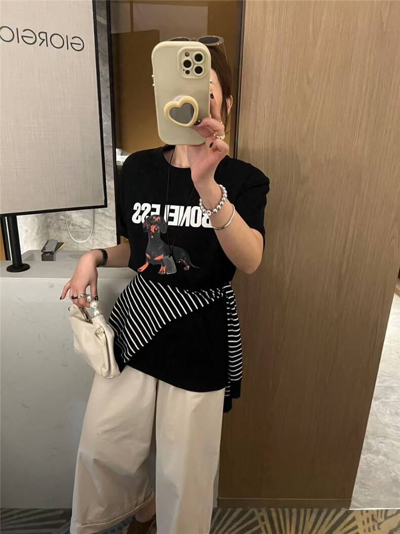 32025简单百搭时尚腊肠狗印花T恤,女装T恤,湘姗