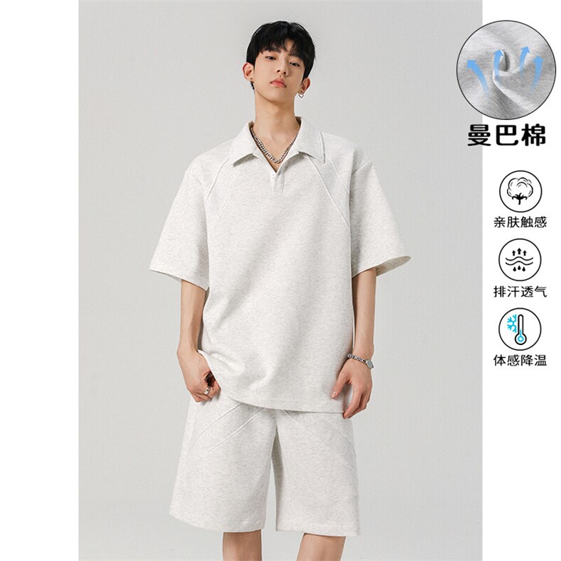 特批P60无差价夏季POLO亨利领曼巴棉短袖短裤套装T5370+DK5880,男装休闲套装,电商A001