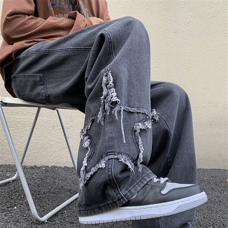美式高街vibe风裤子潮流牛仔裤男设计感宽松拖地长裤N08822-P43图片