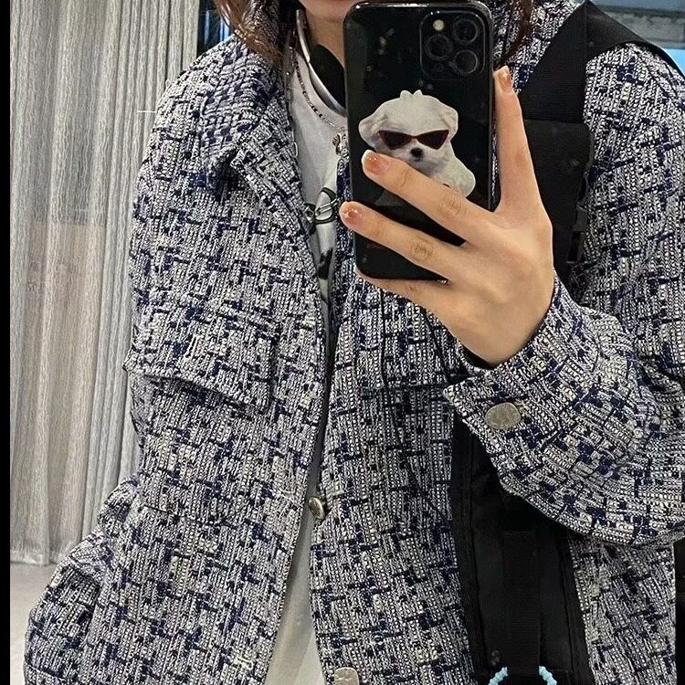 A89-P65潮情侣装小香风编织格子夹克衫男女韩版宽松复古外套,男装夹克,电商B323A
