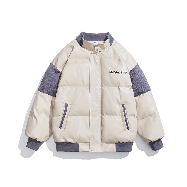 1白底毛线拼接PU皮大码M-5XL棉衣男聚酯纤维MY78756P140控198，男装棉衣，星座226-2