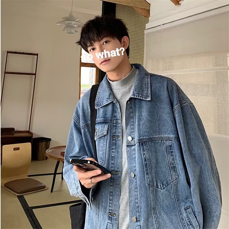 wassupcandy美式牛仔外套男春秋季潮牌宽松工装夹克情侣百搭上衣,男装夹克,星座218-1（原230）