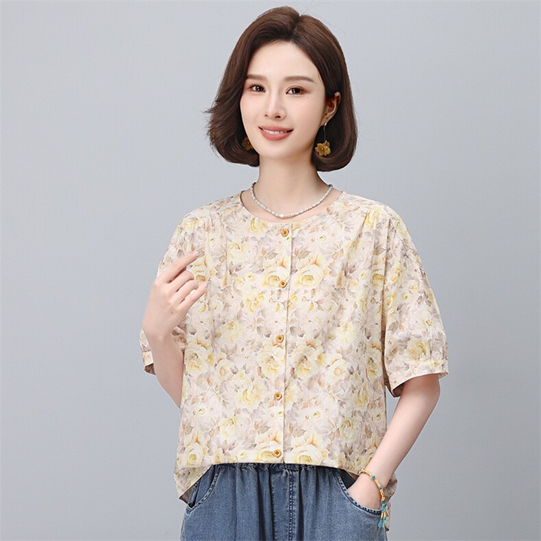 2025年夏季新款全棉休闲小花衬衫,女装衬衫,悦见她