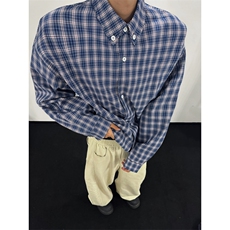 C189-尺码S-2XL-P65-miu系新贵感复古极简轻薄格纹翻领衬衫外套，男装衬衫，星座1811B