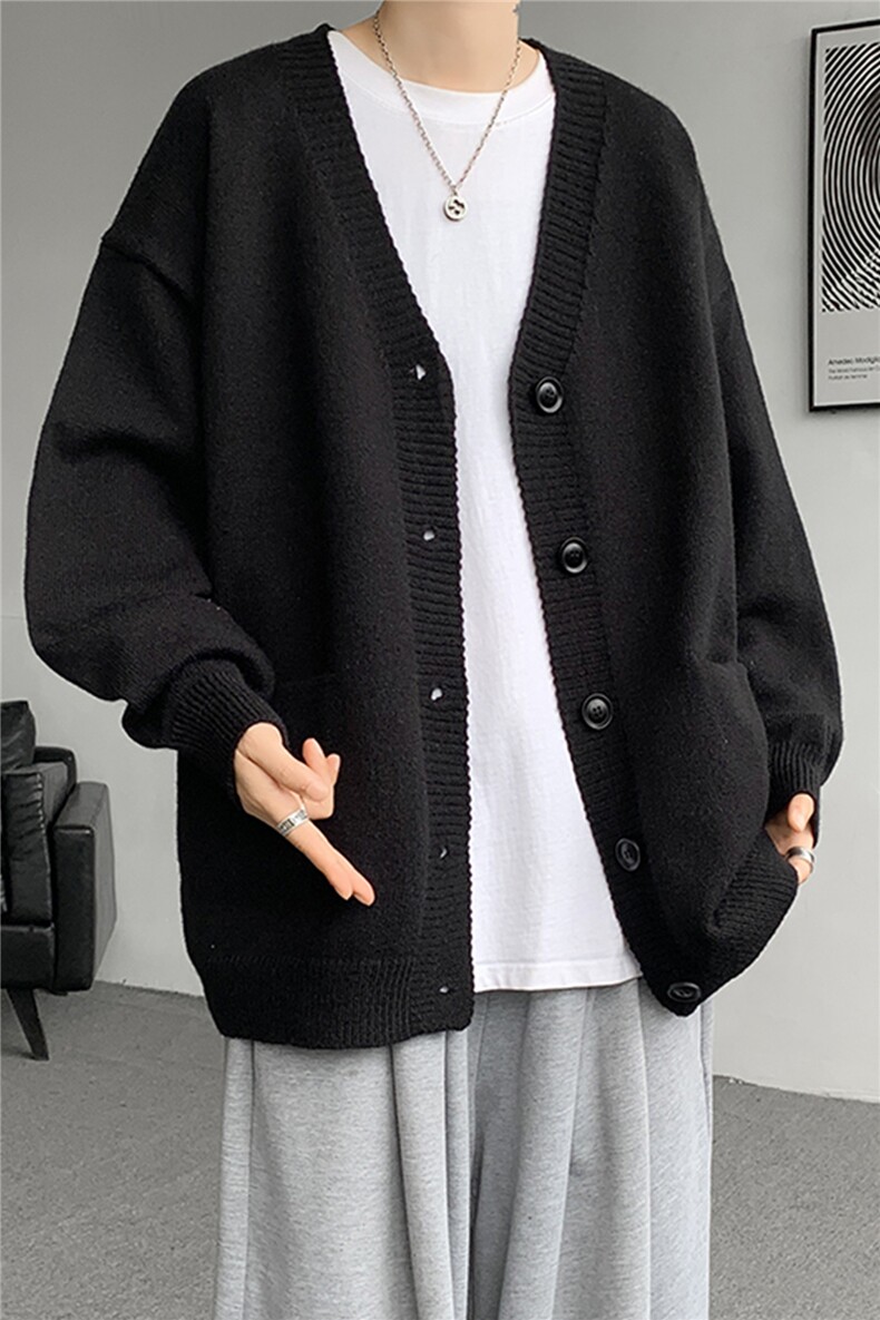 8XL-M大码V领开衫毛衣外套男日系复古宽松慵懒风针织衫KS002p55,男装针织衫/毛衣,电商B312