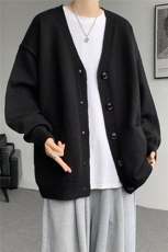 8XL-M大码V领开衫毛衣外套男日系复古宽松慵懒风针织衫KS002p55，男装针织衫/毛衣，电商B312