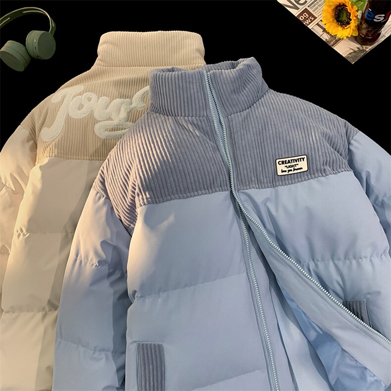 冬季青少年灯芯绒立领拼接外套休闲百搭面包服棉服5302-P78图片