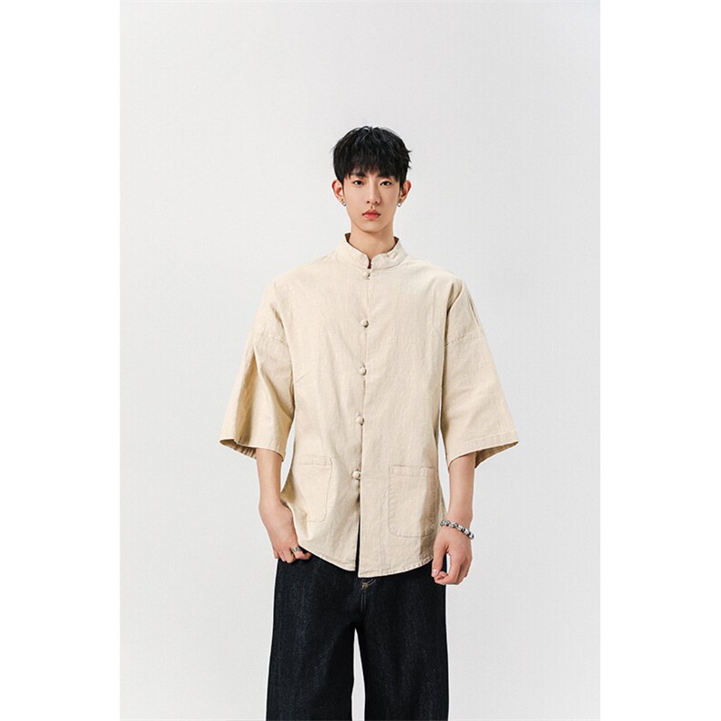 8XL-M风大码夏短袖衬衫男外套棉麻七分袖上衣CS505P60控78,男装衬衫,电商D206-1