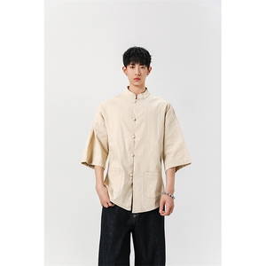 8XL-M  风大码夏短袖衬衫男外套棉麻七分袖上衣CS505P60控78图片