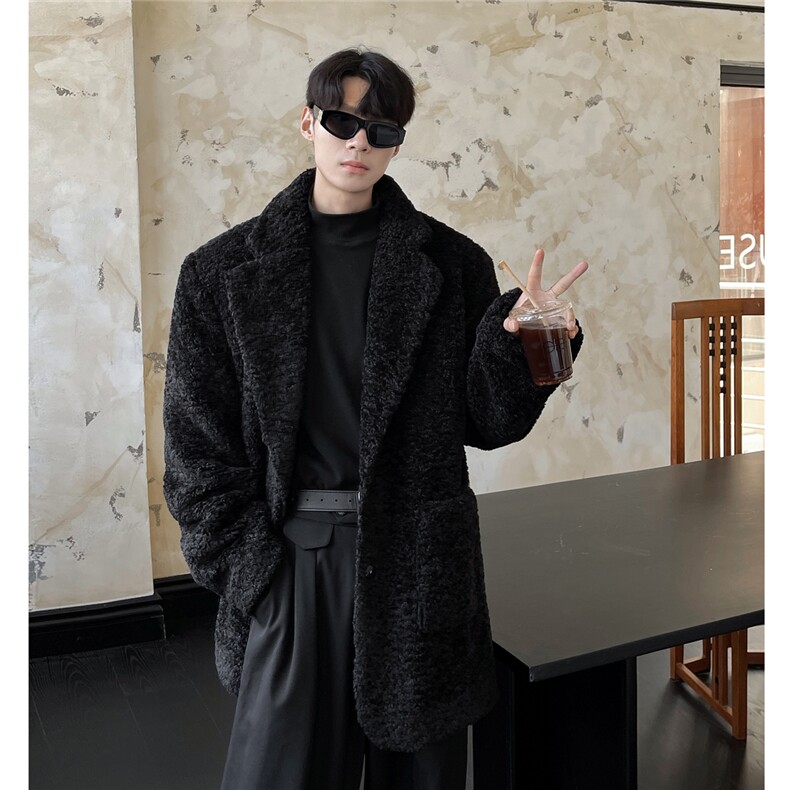 港风泰迪绒短款纯色西装大衣高级感毛呢大衣外套男77938P128控188，男装毛呢大衣，星座226-1