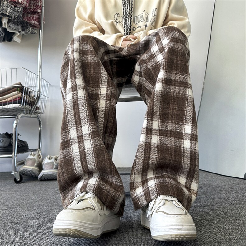 加绒加厚冬男裤松紧腰毛呢条纹格子长裤h922P45加绒P50,男装休闲裤,星座1013-1