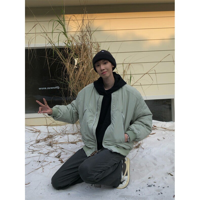 （现货）豆绿色大拉链口袋男女棉服立领棉衣,男装棉衣,星座807