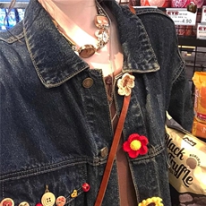美式复古风牛仔重工花朵休闲男女秋季立体时髦水洗夹克上衣外套，男装工装外套，星座813-2