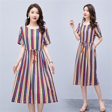 连衣裙2022年夏季潮流舒适简约时尚中长款圆领碎花，女装连衣裙，贵人树