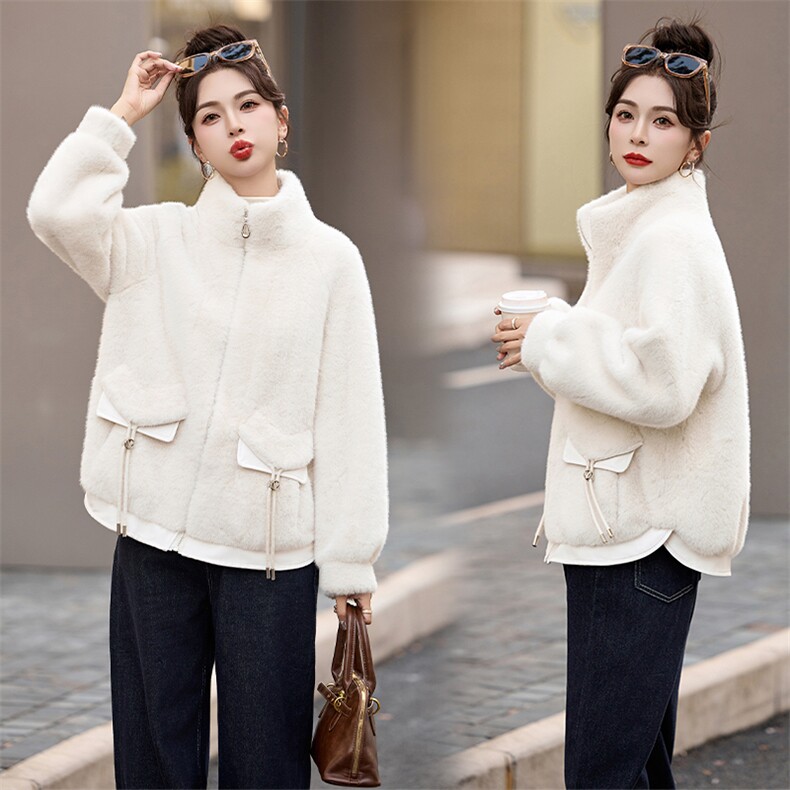 海宁皮草金貂绒立领短外套女2024新款韩版仿水貂毛皮毛一体大衣潮，女装皮草，美拉德工厂直营店